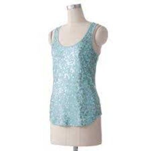 Turquoise Sequin Tank Top - L - NWT